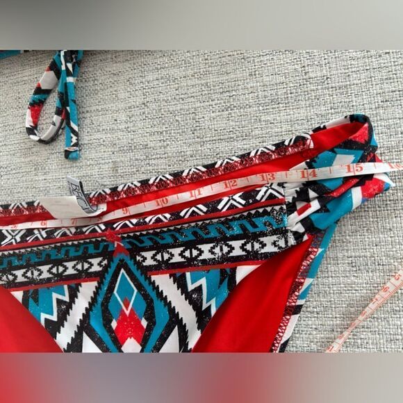 Becca by Rebecca Virtue Women's Aztec Flounce Strappy Cross Back Top Multi - Picture 8 of 16